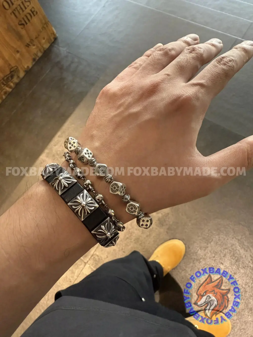 High-End Custom CH New Dice Cross Horseshoe Silver Wire Bracelet, Solid 925 Sterling Silver, Inspection Available
